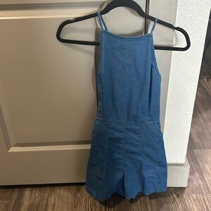 Lush Denim romper with Pockets and open back